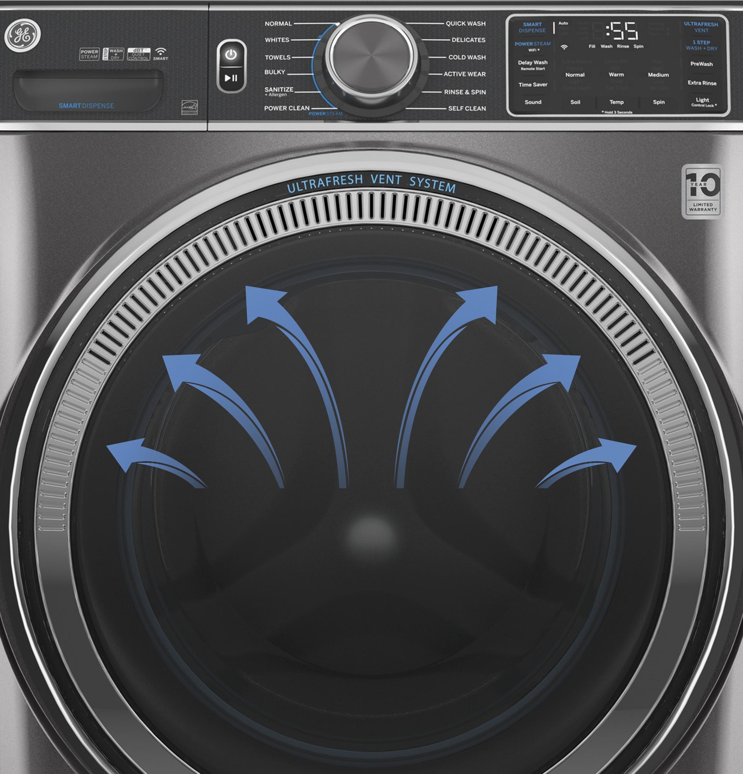 GE® ENERGY STAR® 5.0 cu. ft. Capacity Smart Front Load Steam Washer with SmartDispense™ UltraFresh Vent System with OdorBlock™ and Sanitize Allergen