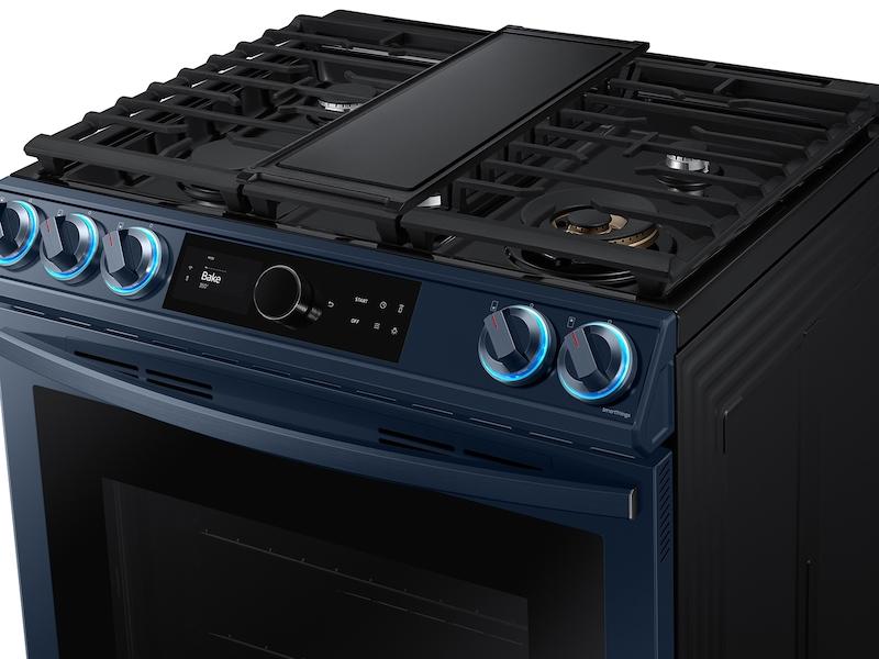 Bespoke Smart Slide-in Gas Range 6.0 cu. ft. with Smart Dial, Air Fry & Wi-Fi in Navy Steel
