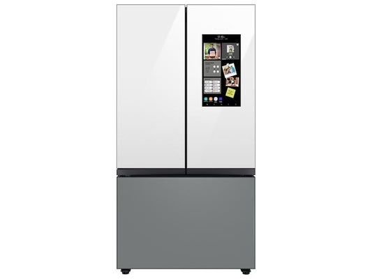 Samsung RF24BB69006MAA Bespoke 3-Door French Door Refrigerator (24 cu. ft.) - with Top Left and Family Hub™ Panel in White Glass - and Matte Grey Glass Bottom Door Panel