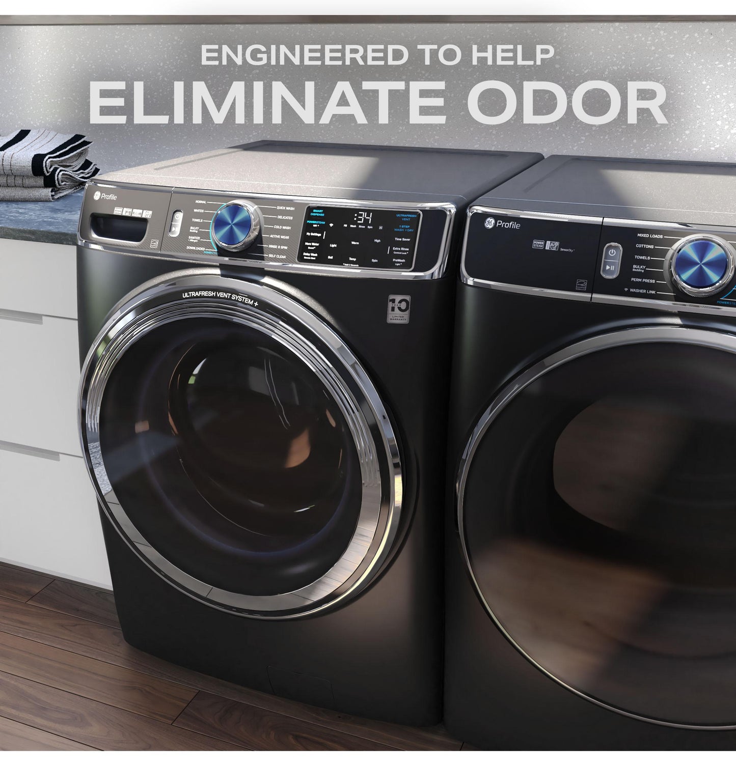 GE Profile™ 5.3 cu. ft. Capacity Smart Front Load ENERGY STAR® Steam Washer with Adaptive SmartDispense™ UltraFresh Vent System Plus™ with OdorBlock™