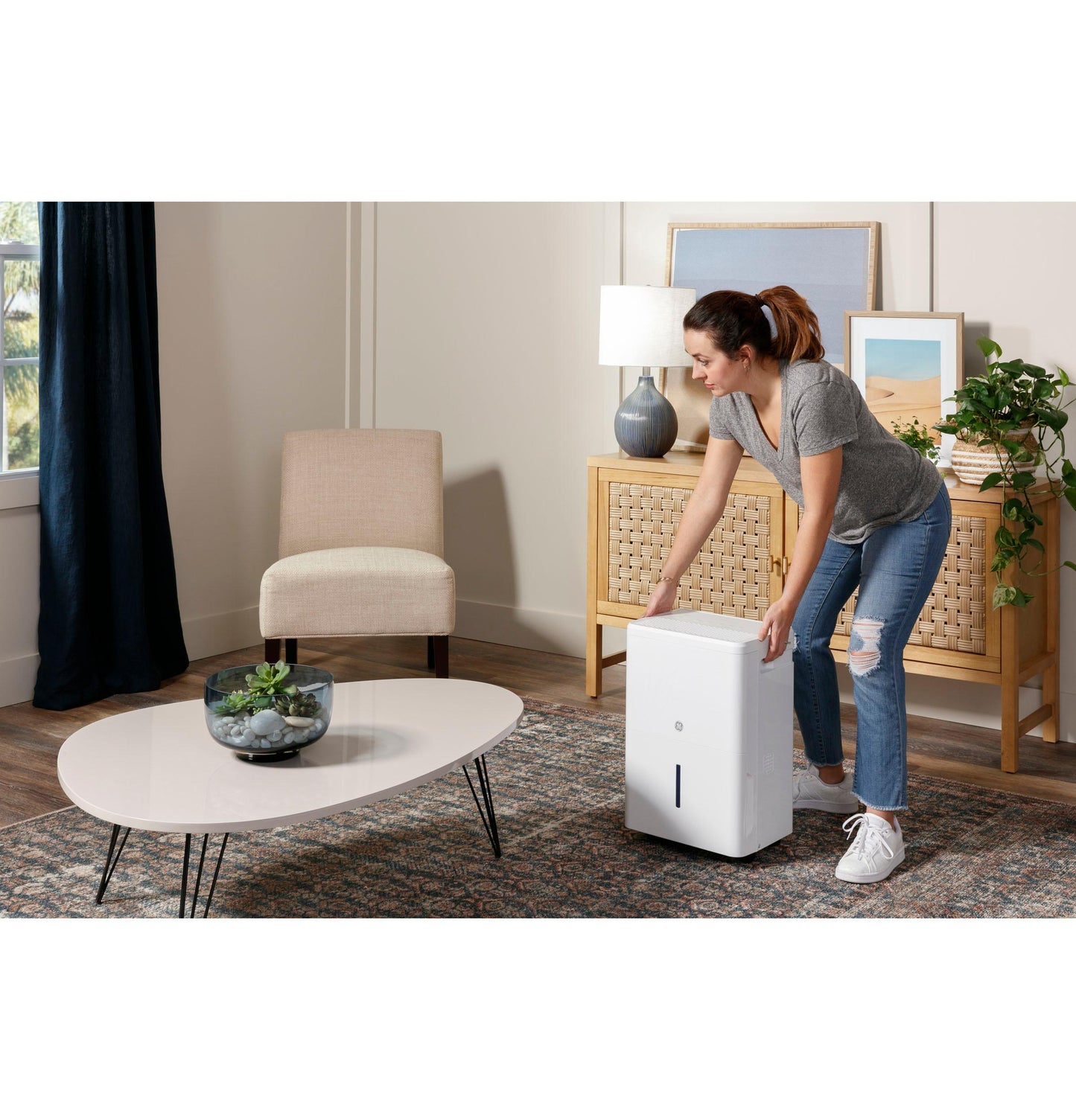 ADHR22LB GE® ENERGY STAR® 22 Pint Portable Dehumidifier with Smart Dry for Damp Spaces