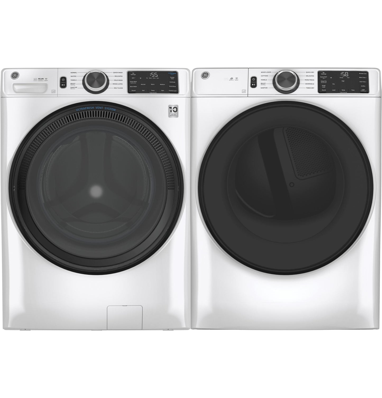 GFD55GSSNWW GE® ENERGY STAR® 7.8 cu. ft. Capacity Smart Front Load Gas Dryer with Sanitize Cycle