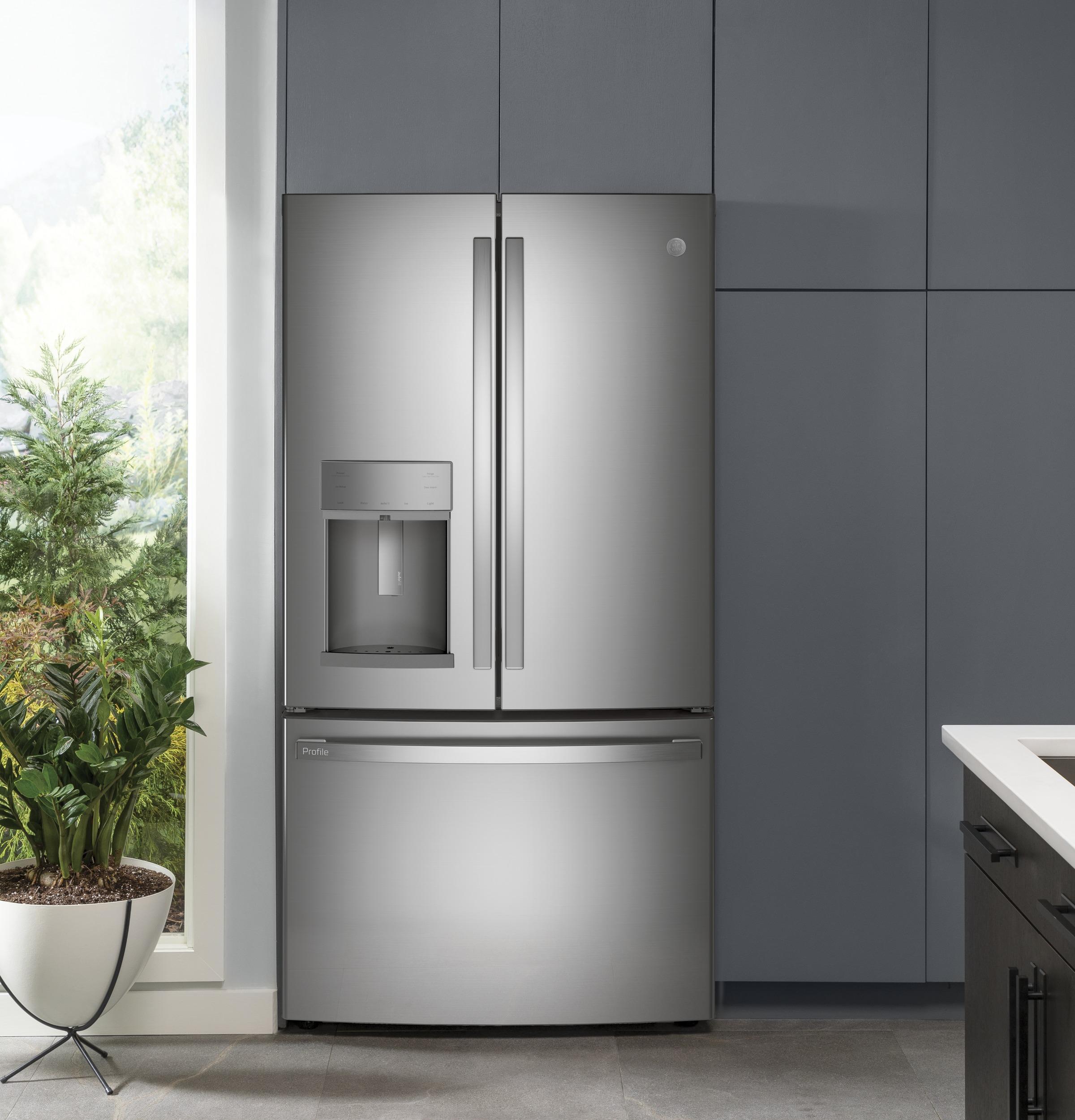 PYD22KYNFS GE Profile™ 22.1 Cu. Ft. Counter-Depth Fingerprint Resistant French-Door Refrigerator with Door In Door and Hands-Free AutoFill
