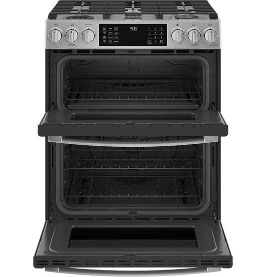 PGS960YPFS GE Profile™ 30" Smart Slide-In Front-Control Gas Double Oven Convection Fingerprint Resistant Range