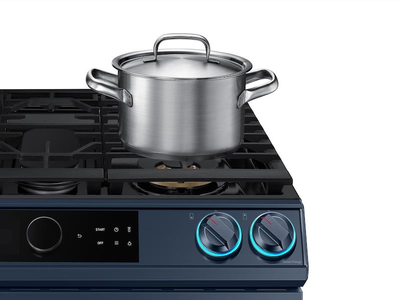 Bespoke Smart Slide-in Gas Range 6.0 cu. ft. with Smart Dial, Air Fry & Wi-Fi in Navy Steel