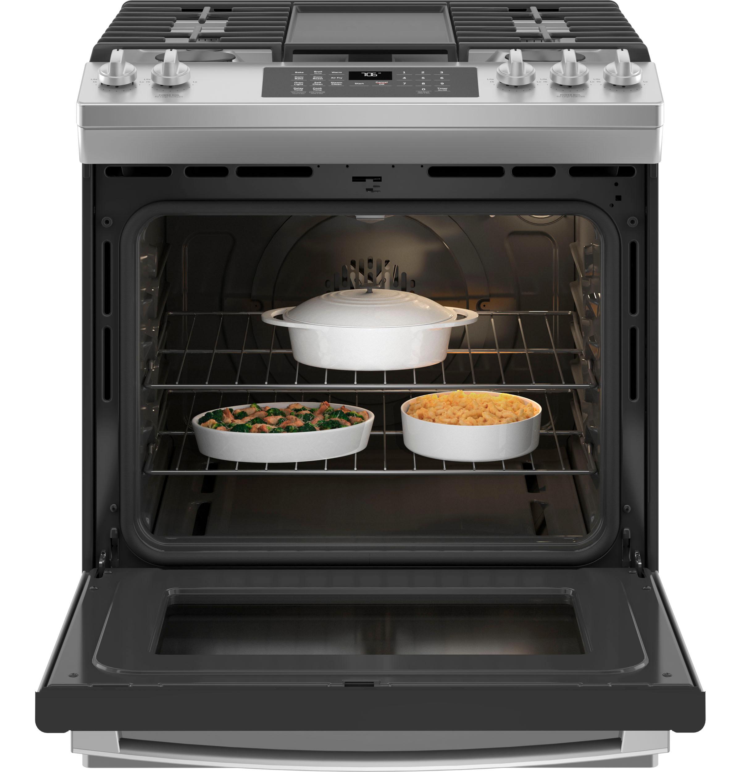 GE® 30" Slide-In Front-Control Convection Gas Range with No Preheat Air Fry