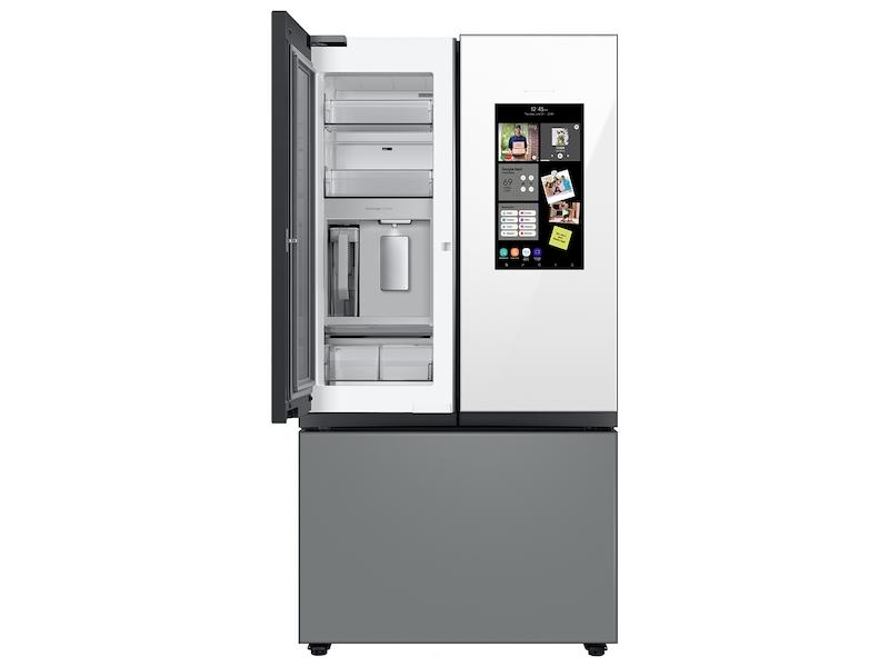 Bespoke 3-Door French Door Refrigerator (24 cu. ft.) - with Top Left and Family Hub™ Panel in White Glass - and Matte Grey Glass Bottom Door Panel