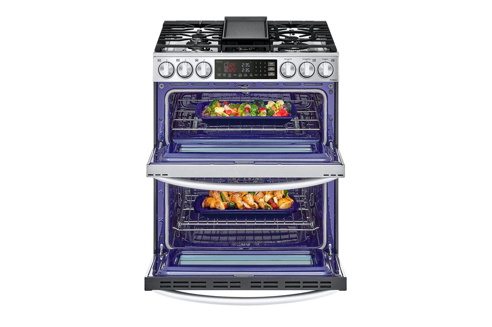Lg 6.9 cu. ft. Smart Gas Double Oven Slide-in Range with InstaView®, ProBake® Convection, Air Fry, and Air Sous Vide