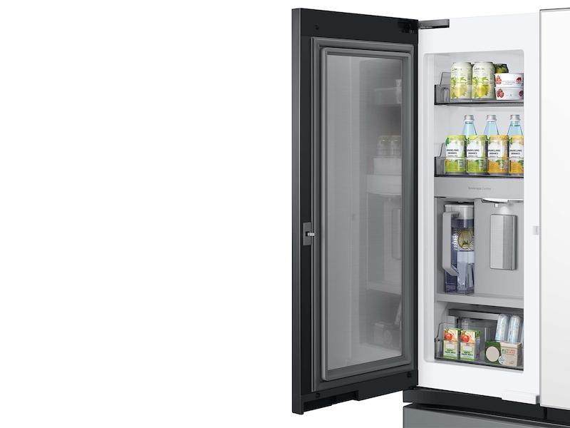 Bespoke 3-Door French Door Refrigerator (24 cu. ft.) - with Top Left and Family Hub™ Panel in White Glass - and Matte Grey Glass Bottom Door Panel