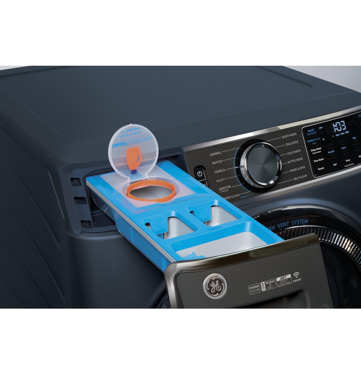 GE® ENERGY STAR® 5.0 cu. ft. Capacity Smart Front Load Steam Washer with SmartDispense™ UltraFresh Vent System with OdorBlock™ and Sanitize   Allergen
