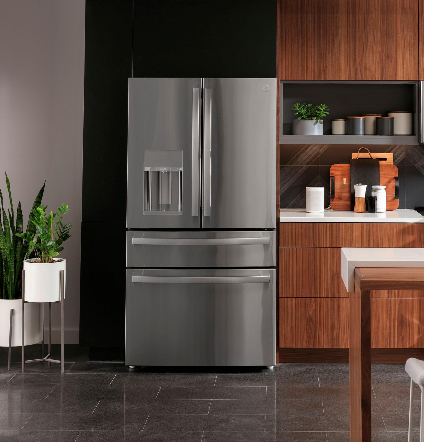 PVD28BYNFS GE Profile™ ENERGY STAR® 27.9 Cu. Ft. Smart Fingerprint Resistant 4-Door French-Door Refrigerator with Door In Door