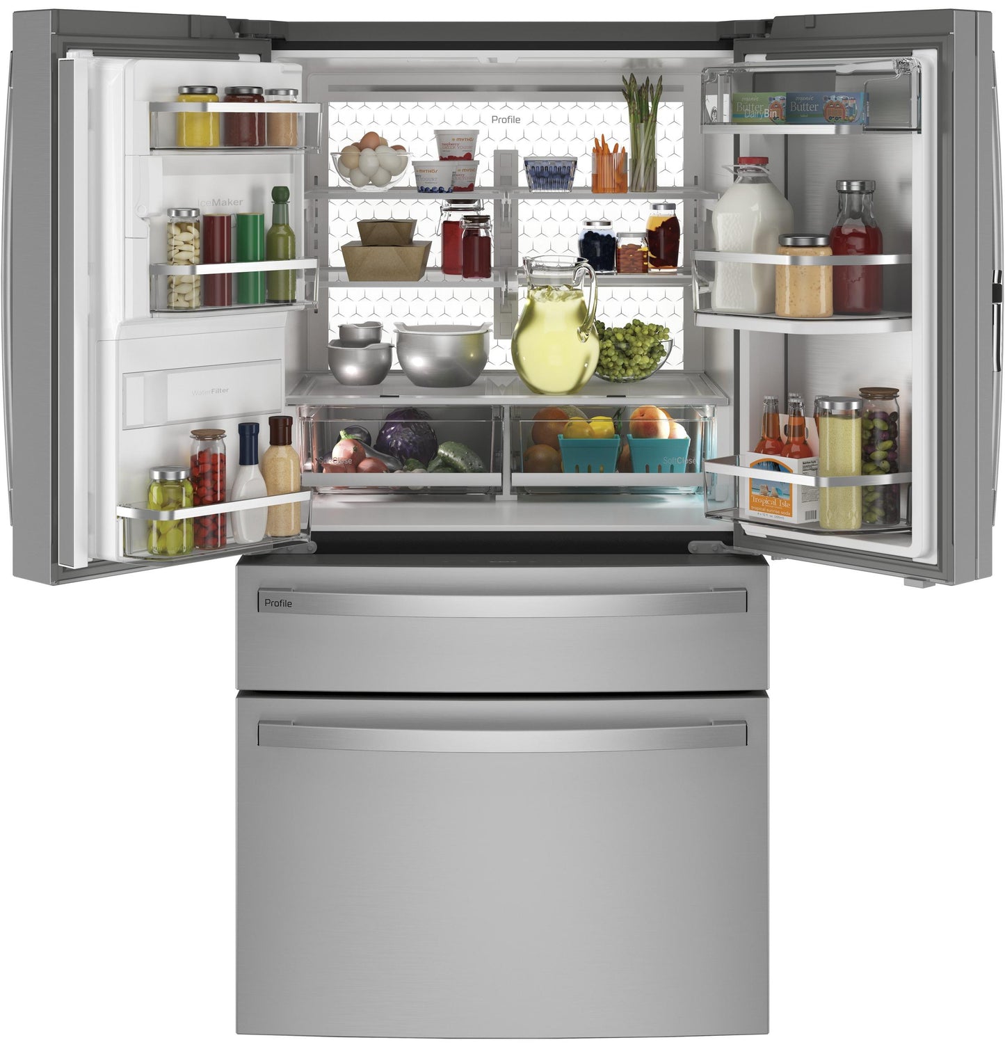 PVD28BYNFS GE Profile™ ENERGY STAR® 27.9 Cu. Ft. Smart Fingerprint Resistant 4-Door French-Door Refrigerator with Door In Door