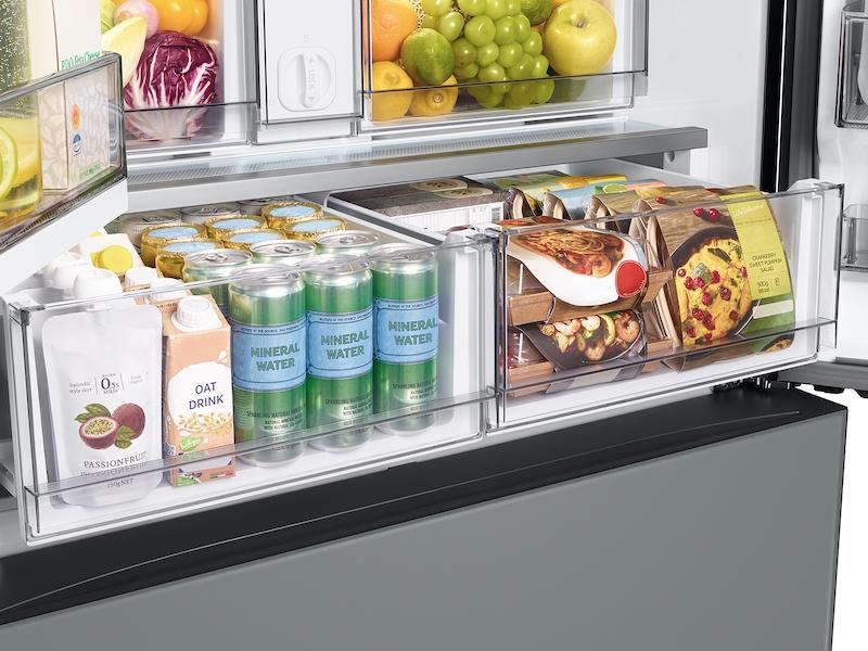 Bespoke 3-Door French Door Refrigerator (24 cu. ft.) - with Top Left and Family Hub™ Panel in White Glass - and Matte Grey Glass Bottom Door Panel