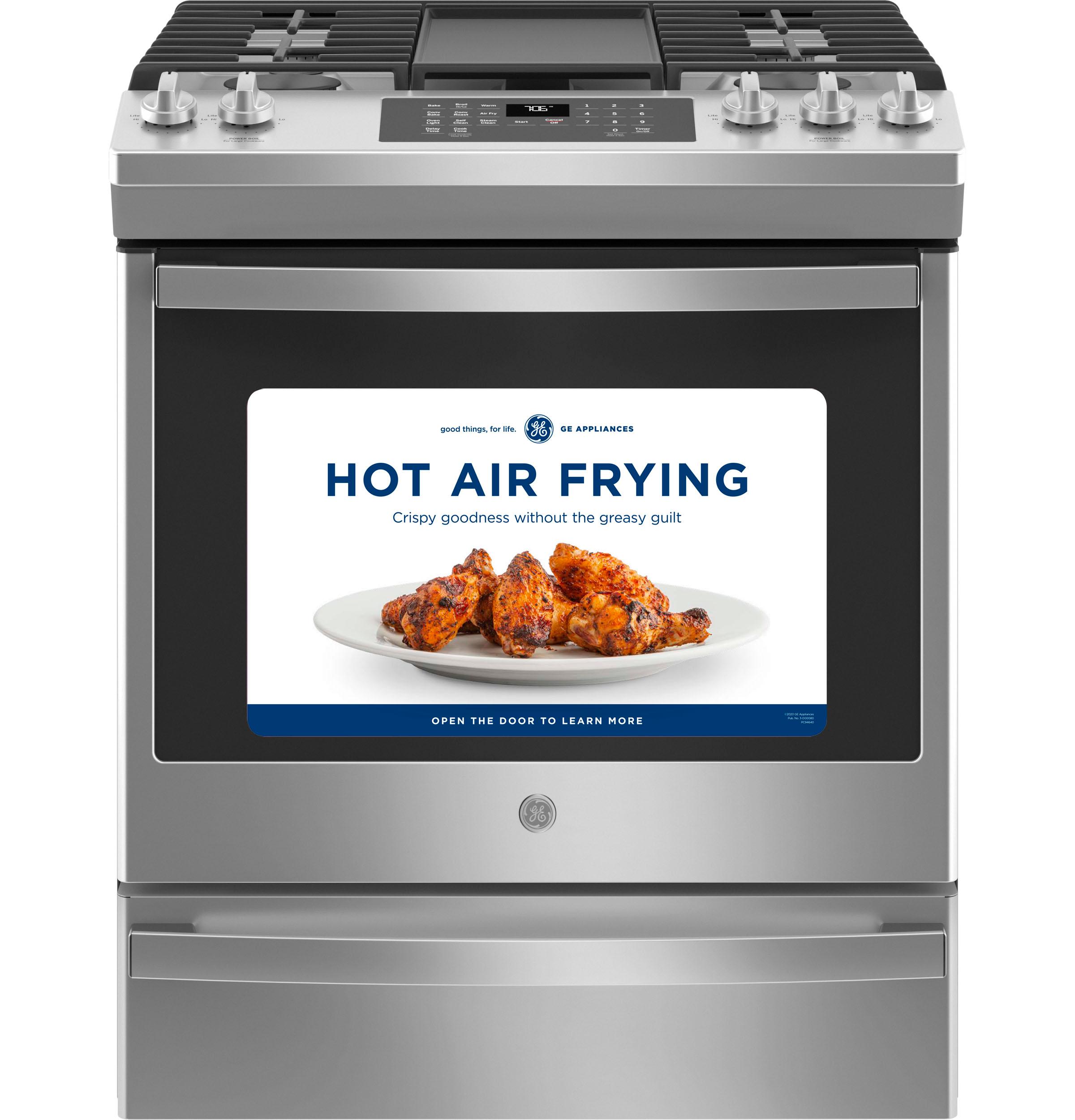 GE® 30" Slide-In Front-Control Convection Gas Range with No Preheat Air Fry