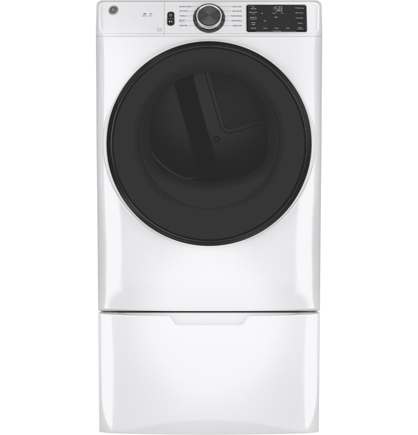 GFD55GSSNWW GE® ENERGY STAR® 7.8 cu. ft. Capacity Smart Front Load Gas Dryer with Sanitize Cycle