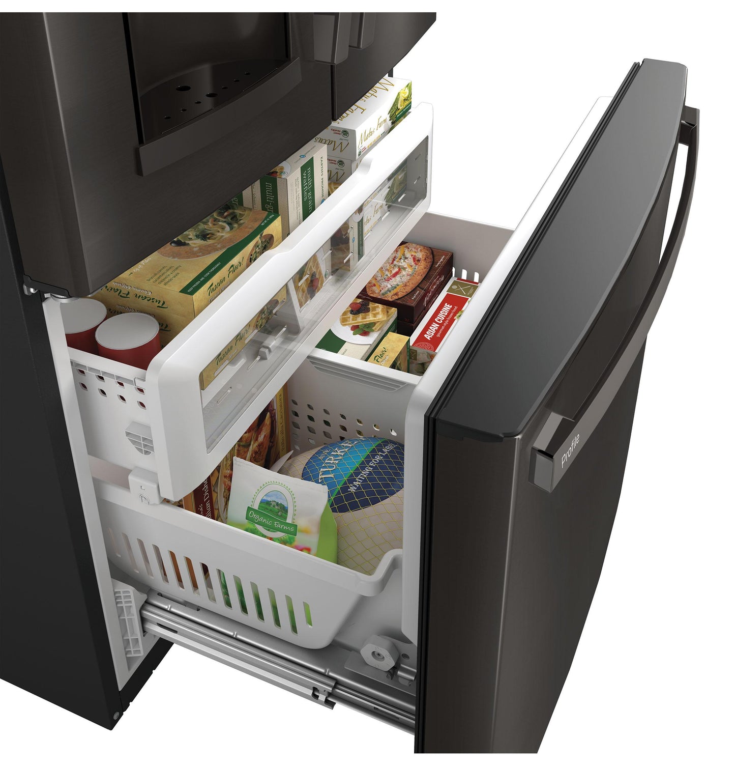 PYE22KBLTS GE Profile™ ENERGY STAR® 22.1 Cu. Ft. Counter-Depth French-Door Refrigerator with Hands-Free AutoFill