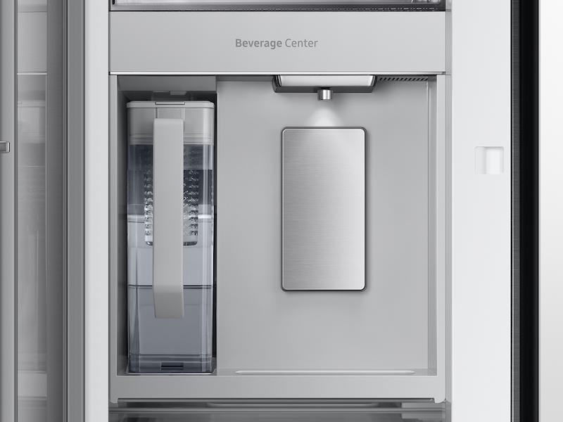 Bespoke 3-Door French Door Refrigerator (24 cu. ft.) - with Top Left and Family Hub™ Panel in White Glass - and Matte Grey Glass Bottom Door Panel