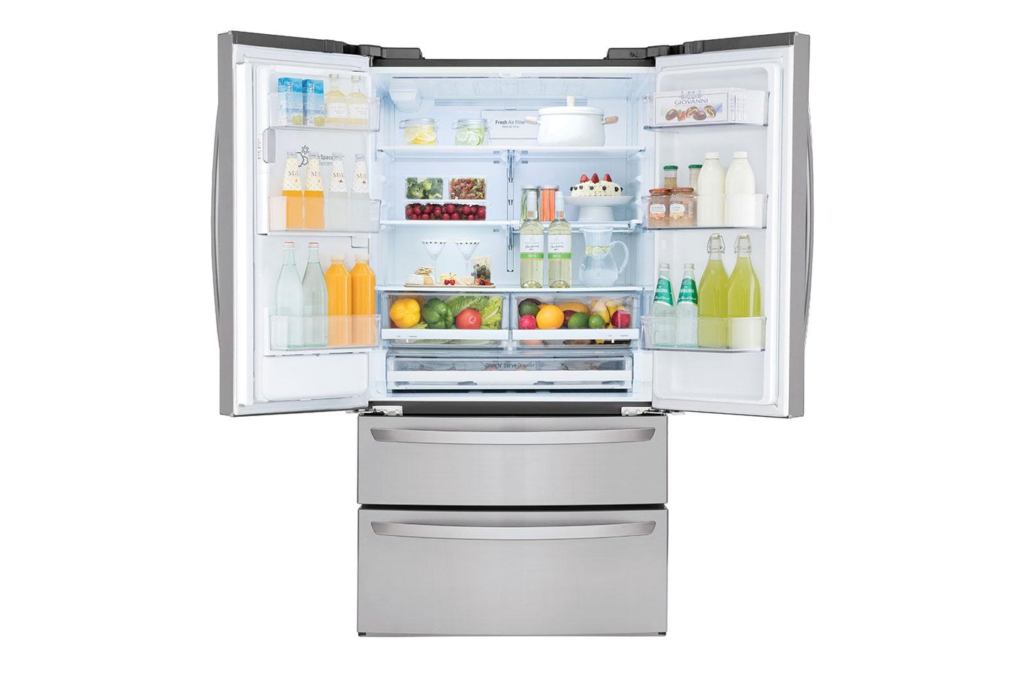 Lg LMXS28626S 28 cu. ft. 4-Door French Door, Standard Depth, Ice & Water, Double Freezer, Stainless Steel