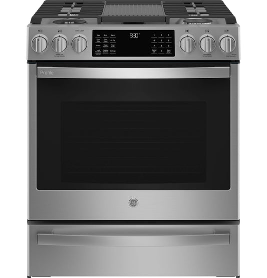 PGS930YPFS GE Profile™ 30" Smart Slide-In Front-Control Gas Fingerprint Resistant Range with No Preheat Air Fry