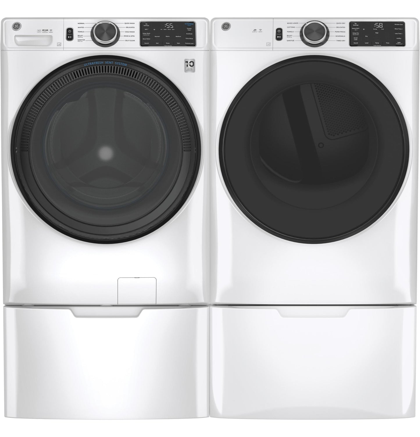 GFD55GSSNWW GE® ENERGY STAR® 7.8 cu. ft. Capacity Smart Front Load Gas Dryer with Sanitize Cycle