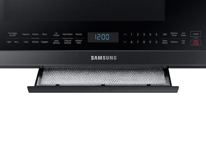 SAMSUNG 2.1 cu. ft. Over-the-Range Microwave with Sensor Cooking in Fingerprint Resistant Black Stainless Steel