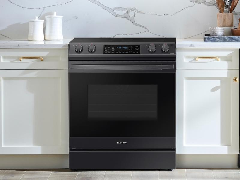Samsung 6.3 cu. ft. Smart Slide-in Electric Range with Air Fry in Black Stainless Steel