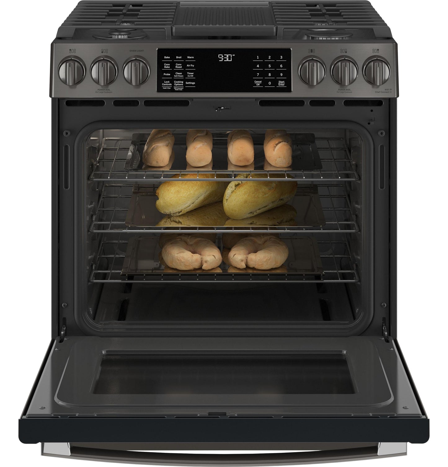PGS930BPTS GE Profile™ 30" Smart Slide-In Front-Control Gas Range with No Preheat Air Fry