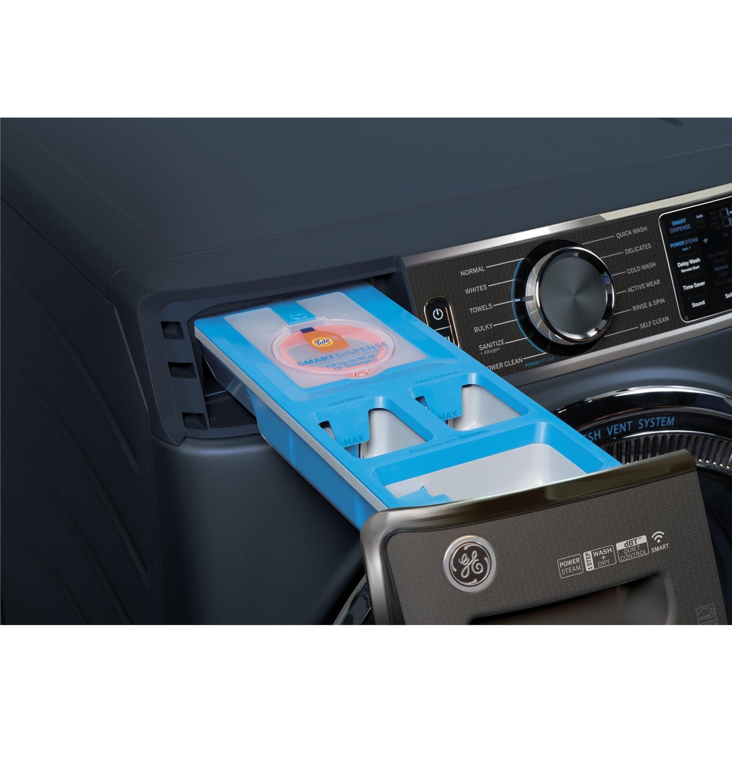 GE® ENERGY STAR® 5.0 cu. ft. Capacity Smart Front Load Steam Washer with SmartDispense™ UltraFresh Vent System with OdorBlock™ and Sanitize   Allergen