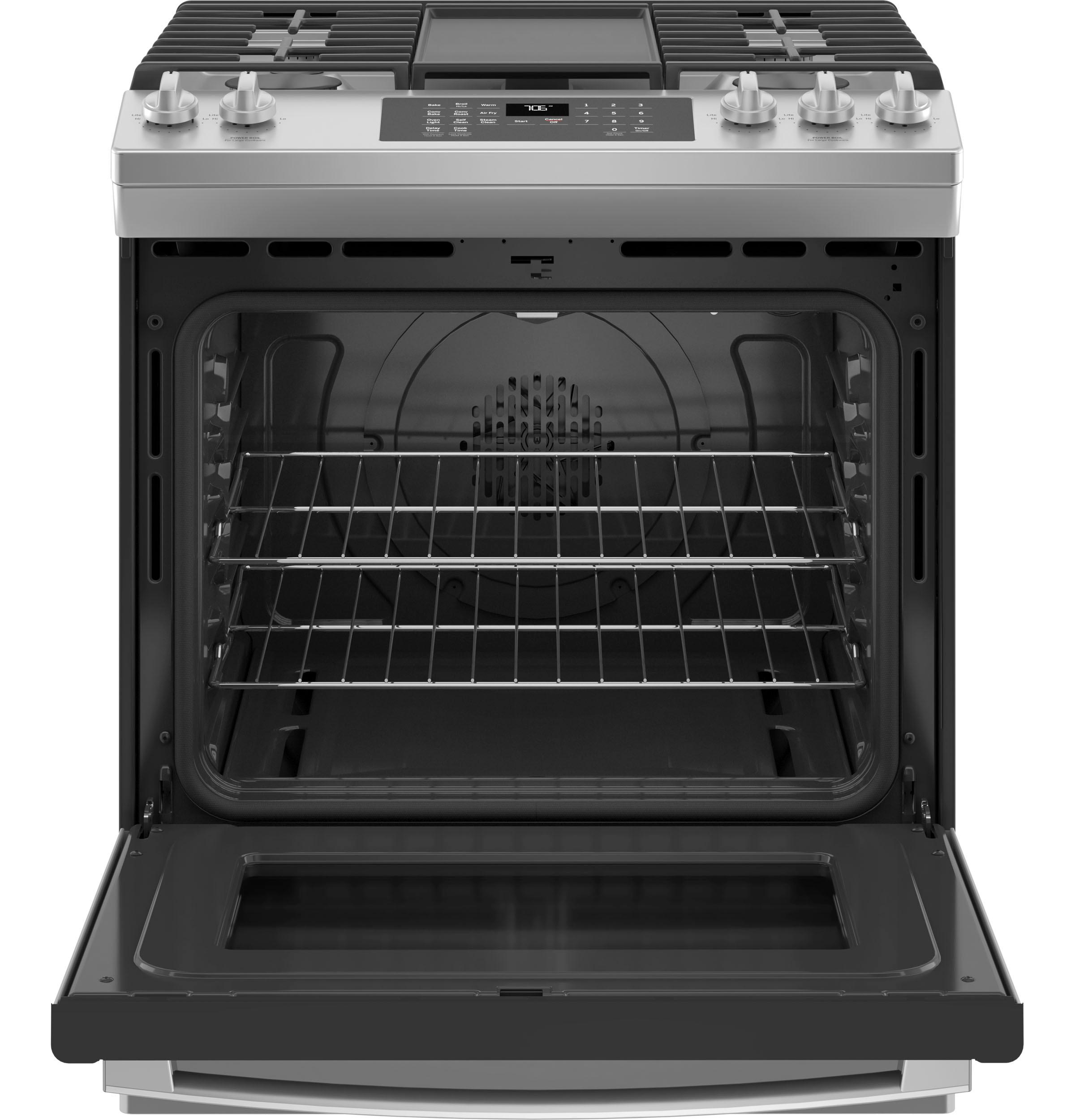 GE® 30" Slide-In Front-Control Convection Gas Range with No Preheat Air Fry