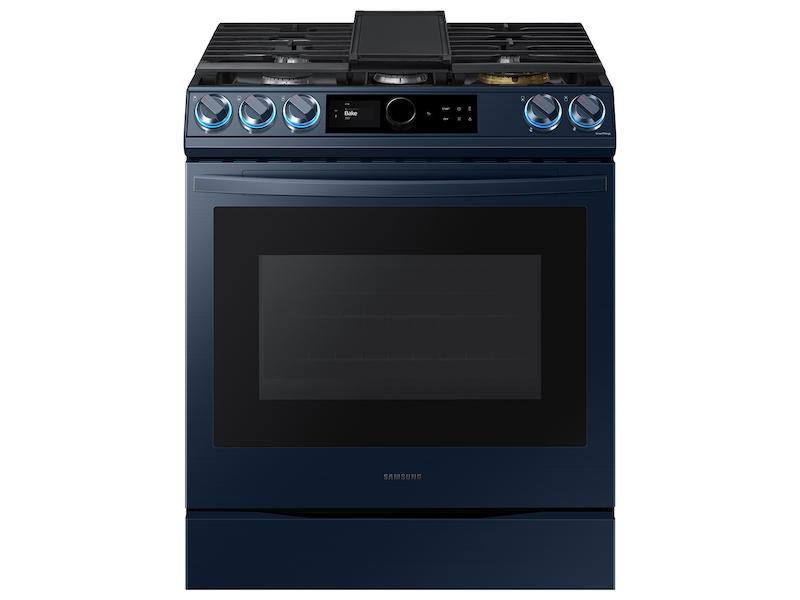 Bespoke Smart Slide-in Gas Range 6.0 cu. ft. with Smart Dial, Air Fry & Wi-Fi in Navy Steel