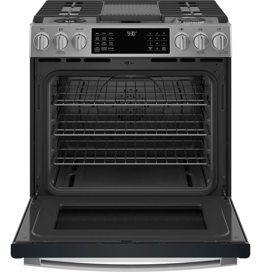 PGS930YPFS GE Profile™ 30" Smart Slide-In Front-Control Gas Fingerprint Resistant Range with No Preheat Air Fry