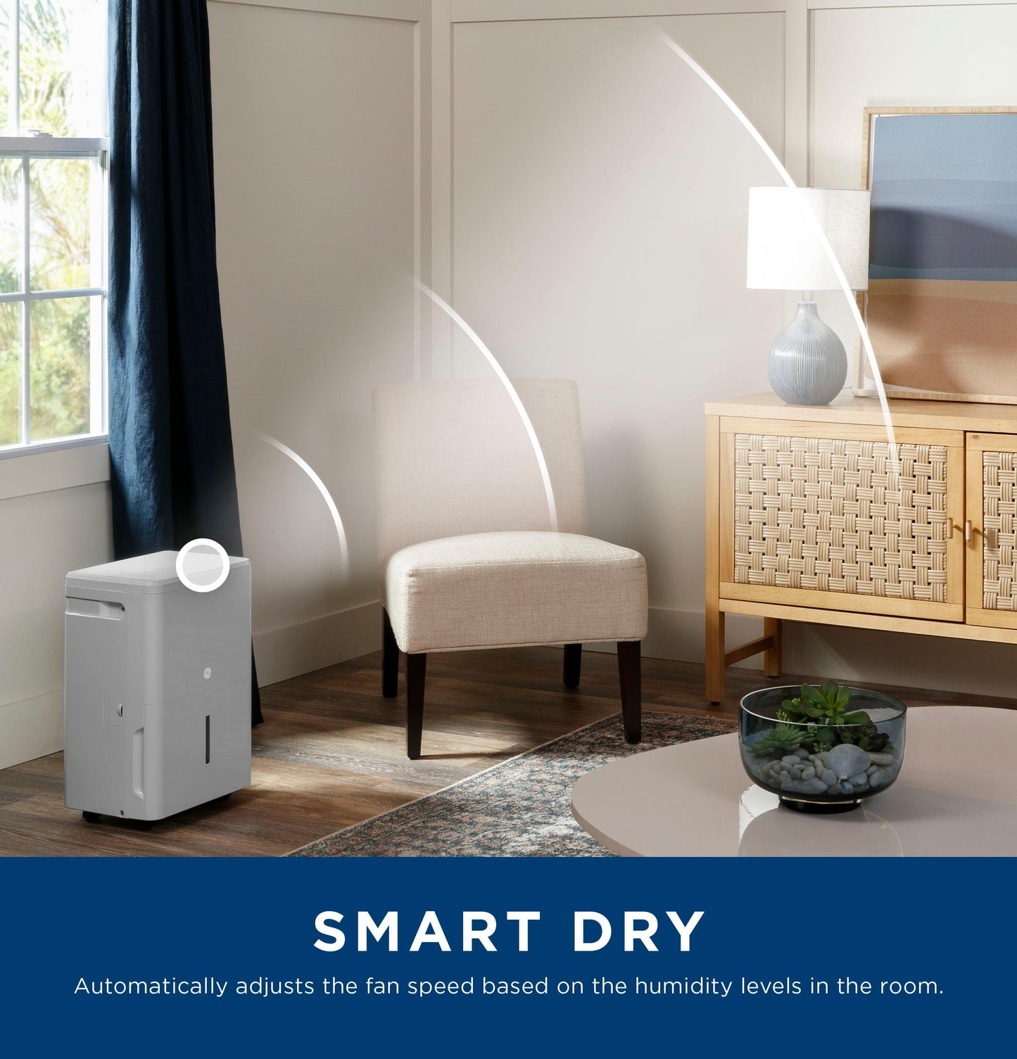 GE® ENERGY STAR® 50 Pint Portable Dehumidifier with Built-in Pump and Smart Dry for Wet Spaces