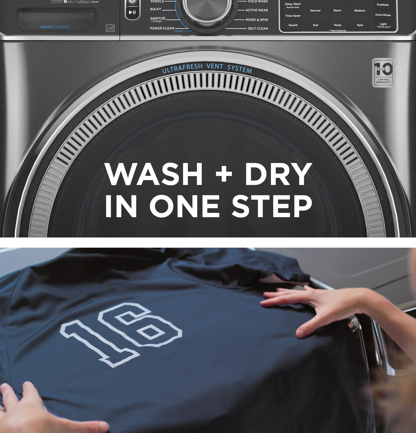 GE® ENERGY STAR® 5.0 cu. ft. Capacity Smart Front Load Steam Washer with SmartDispense™ UltraFresh Vent System with OdorBlock™ and Sanitize   Allergen