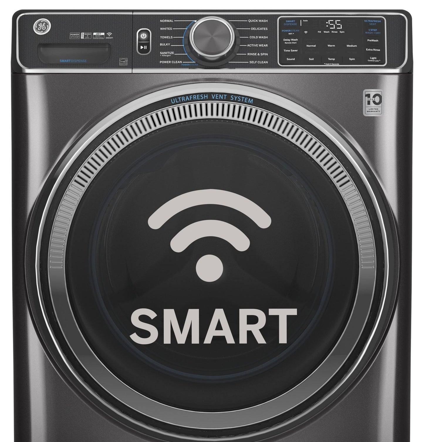 GE® ENERGY STAR® 5.0 cu. ft. Capacity Smart Front Load Steam Washer with SmartDispense™ UltraFresh Vent System with OdorBlock™ and Sanitize   Allergen