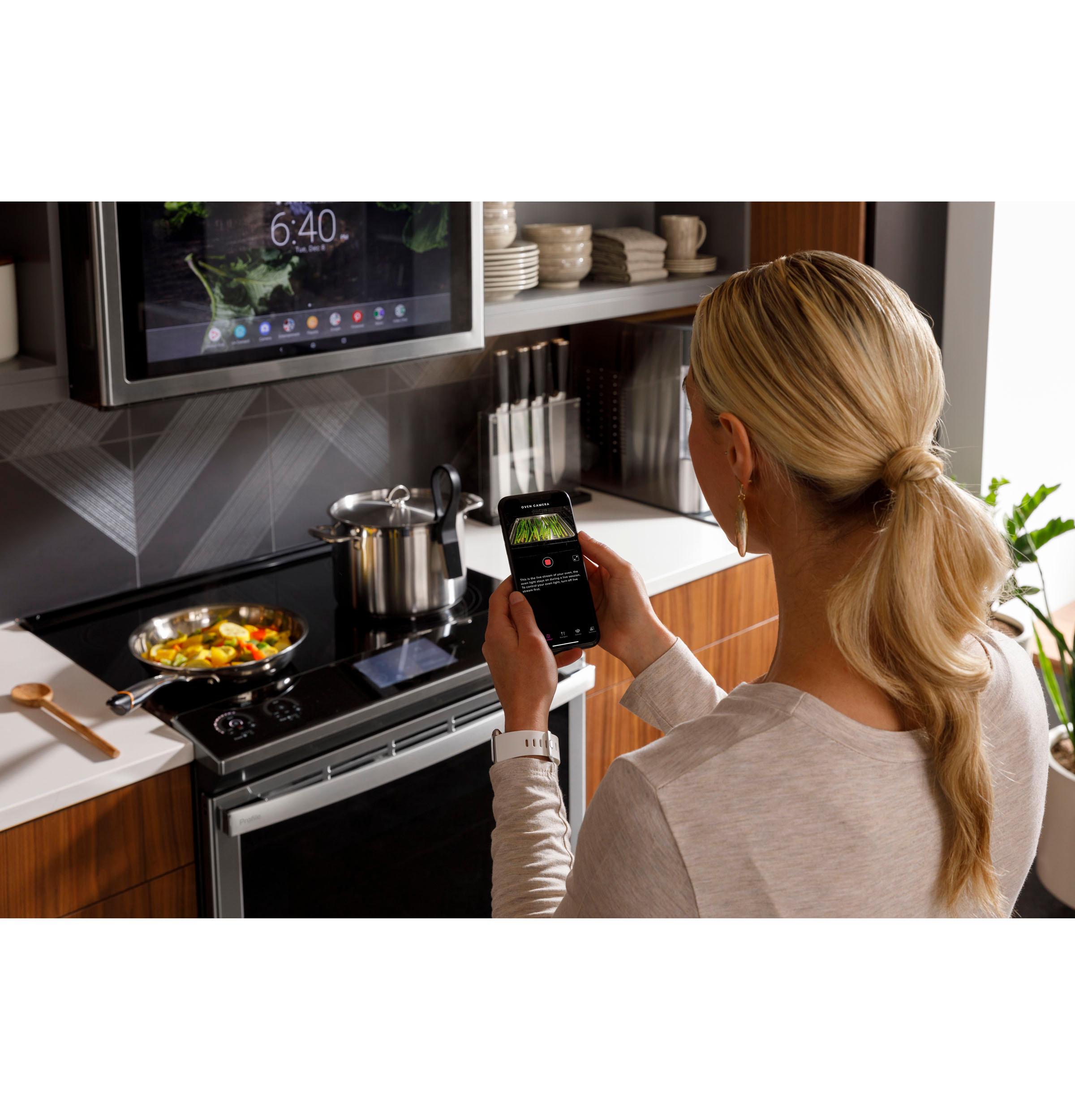 PHS93XYPFS GE Profile™ 30" Smart Slide-In Front-Control Induction Fingerprint Resistant Range with In Oven Camera