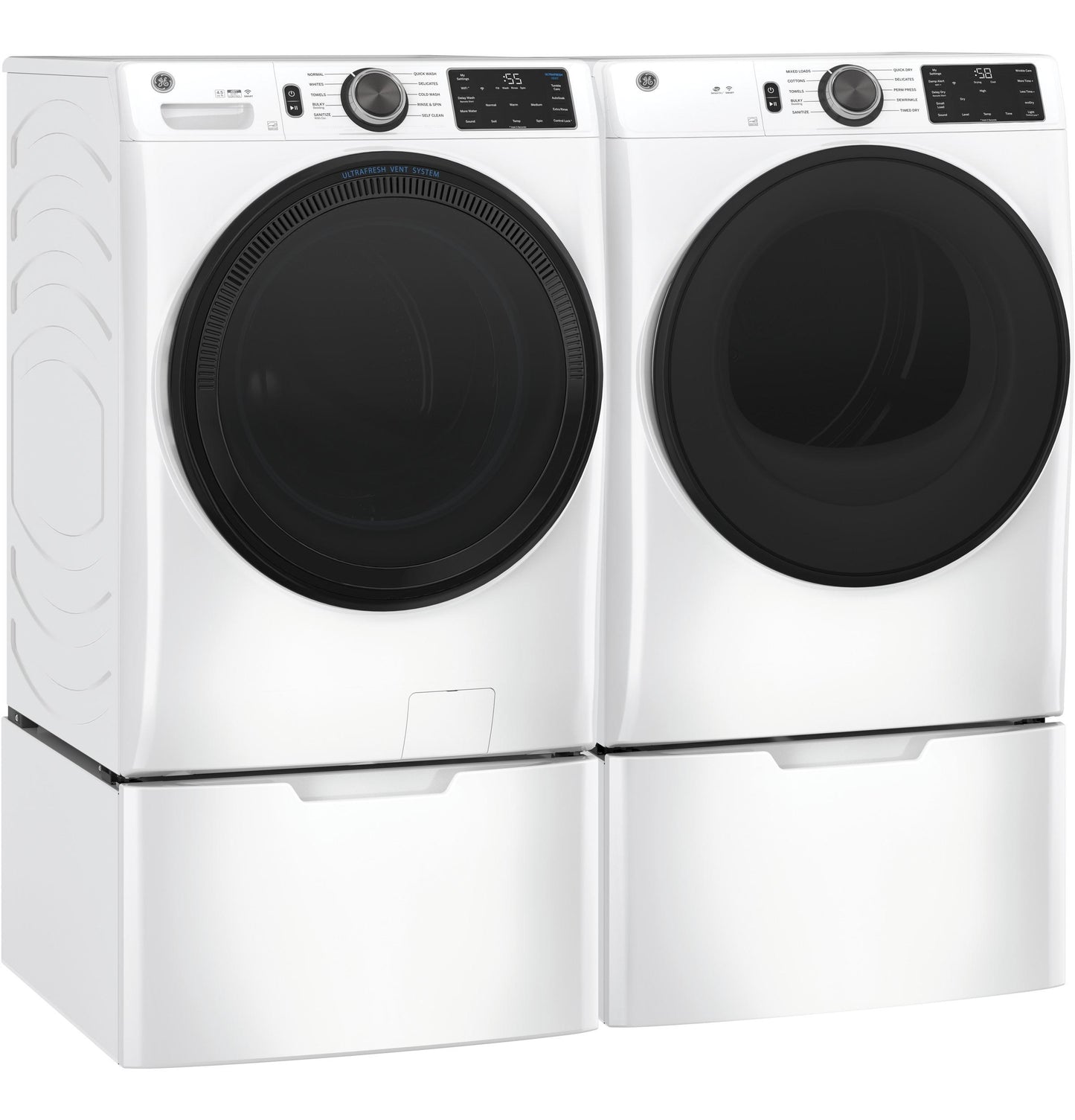 GFD55GSSNWW GE® ENERGY STAR® 7.8 cu. ft. Capacity Smart Front Load Gas Dryer with Sanitize Cycle