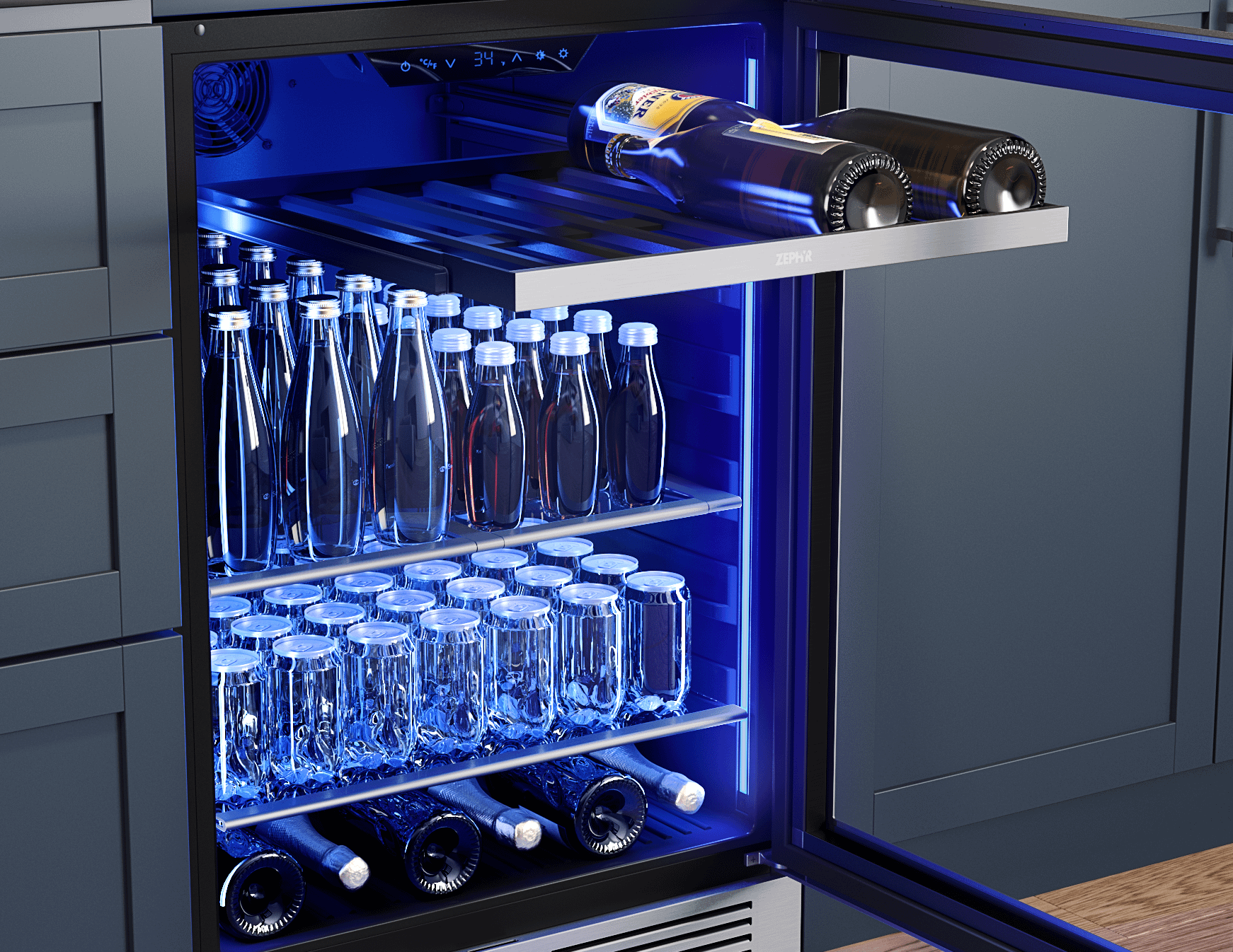 Zephyr PRPB24C01BG Presrv Pro Beverage Cooler, 24in Under Cabinet, SS+Glass, Reverse Door, 1 Zone