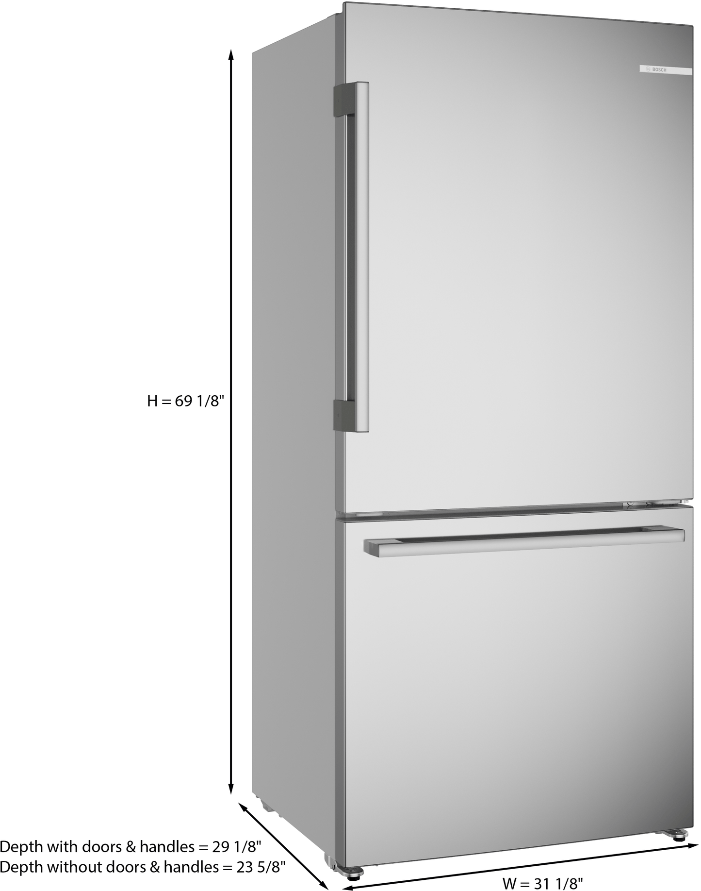Bosch B33CM10SNS 100 Series, free-standing fridge-freezer with freezer at bottom, Brushed steel (with anti-fingerprint), Total No Frost