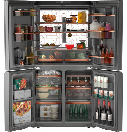 Cafe CHE23DM5WS5 CAF(EBACK)™ ENERGY STAR® 22.9 Cu. Ft. Smart Counter-Depth Quad-Door Refrigerator in Platinum Glass with Dual-Dispense AutoFill Pitcher