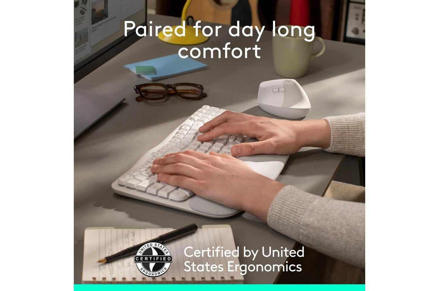 Lg 920013611 Logitech Wave Keys & Lift Vertical Mouse - Ergonomic Wireless Keyboard and Mouse Combo - with Cushioned Palm Rest (Off-white)