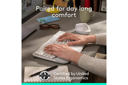 Lg 920013611 Logitech Wave Keys & Lift Vertical Mouse - Ergonomic Wireless Keyboard and Mouse Combo - with Cushioned Palm Rest (Off-white)