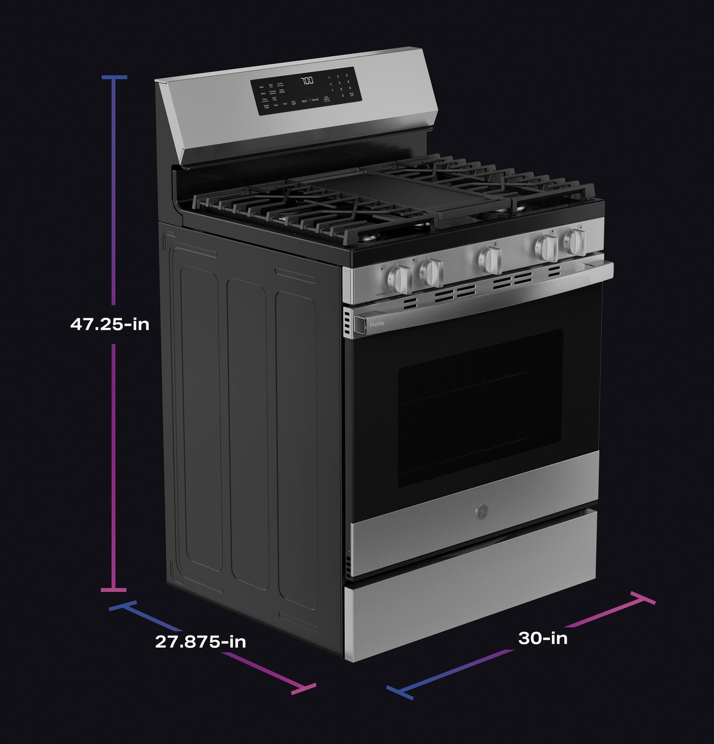 PGF700AYFS GE Profile™ 30" Smart Free-Standing Gas Convection Range with No Preheat Air Fry and EasyWash™ Oven Tray