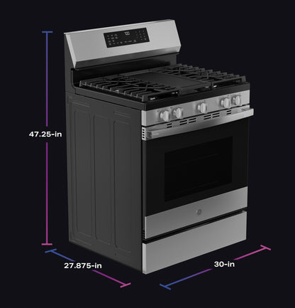 PGF700AYFS GE Profile™ 30" Smart Free-Standing Gas Convection Range with No Preheat Air Fry and EasyWash™ Oven Tray
