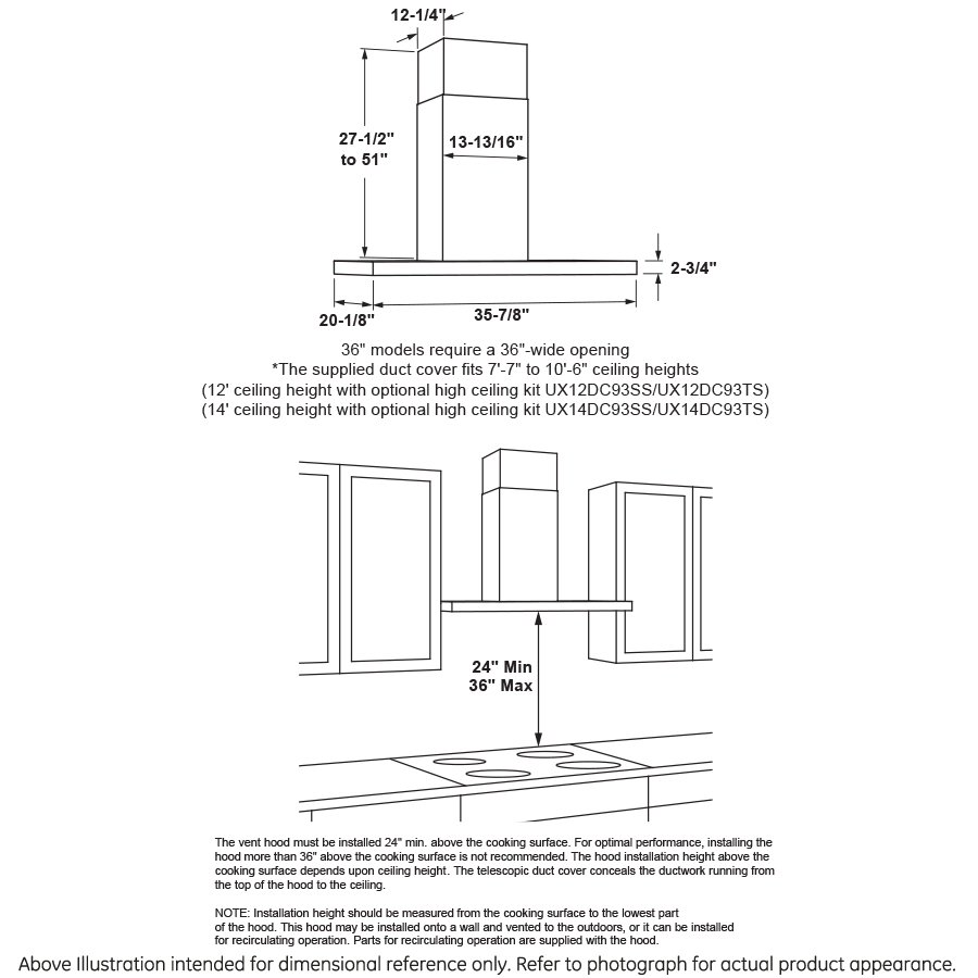 Cafe UVW9361SLSS 36" Smart Designer Wall Mount Hood w/ Perimeter Venting
