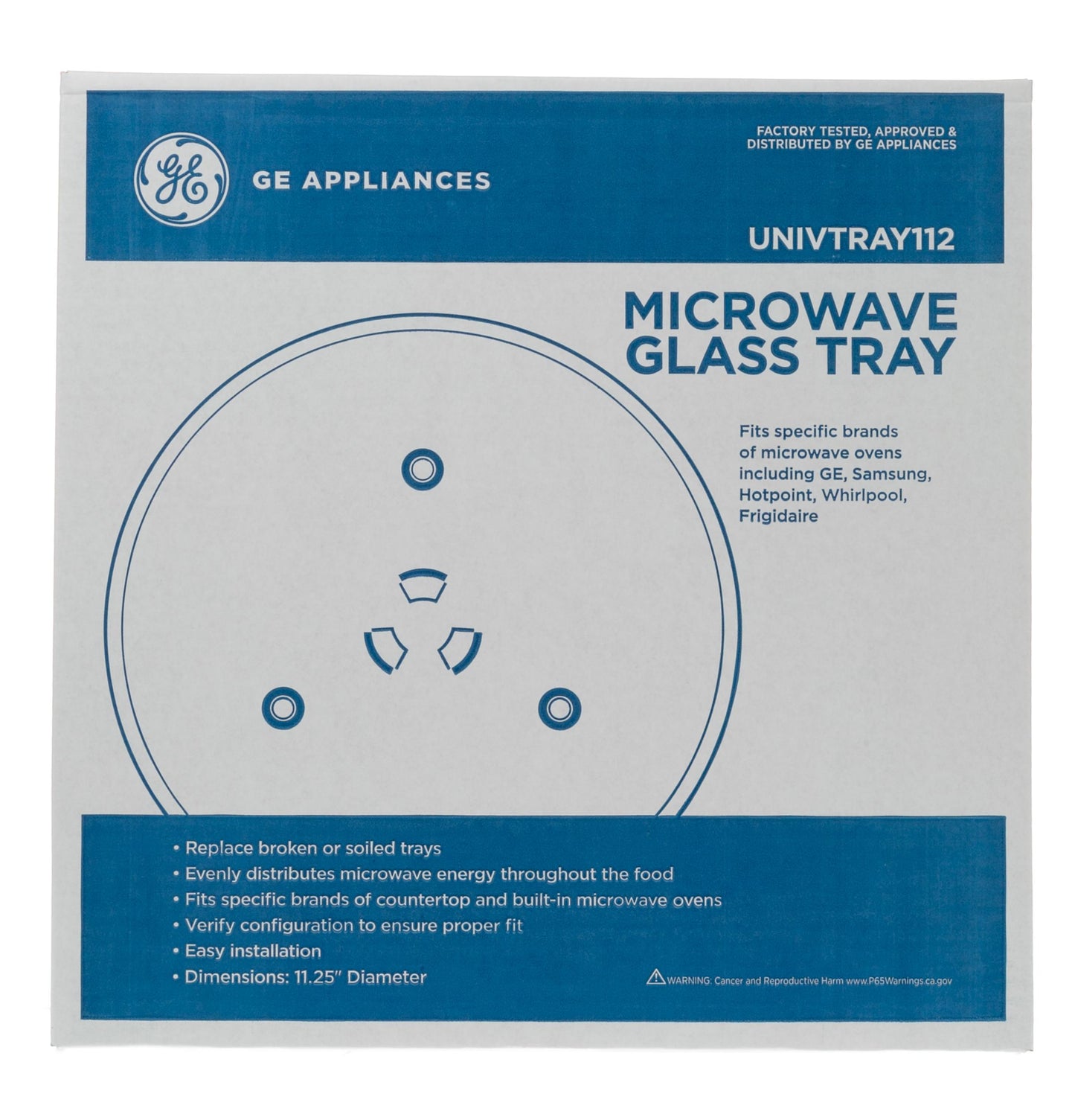 UNIVTRAY112 GE Appliances 11.25 inch Microwave Glass Tray Replacement, UNIVTRAY112