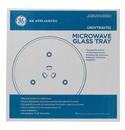 UNIVTRAY112 GE Appliances 11.25 inch Microwave Glass Tray Replacement, UNIVTRAY112