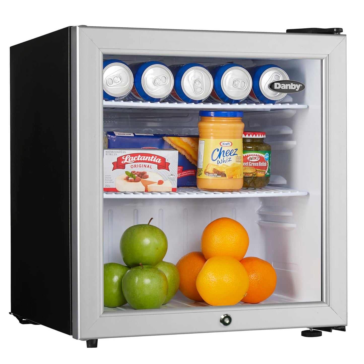 DAG016A2BDB Danby 1.6 cu. ft. Compact Glass Door Fridge in Platinum