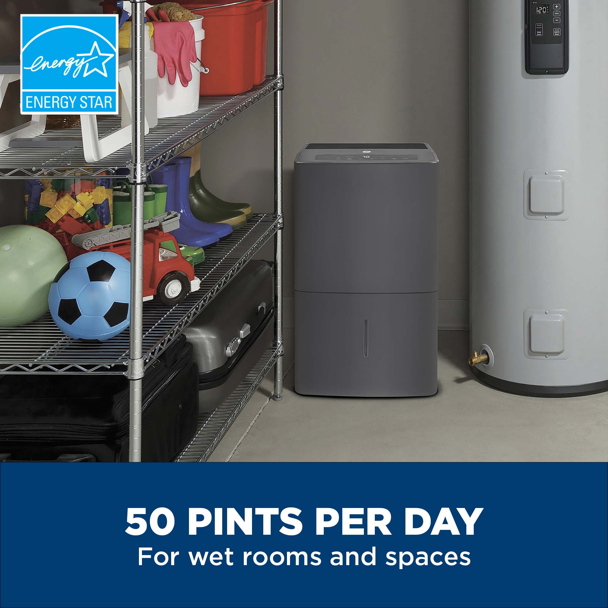 APEW50LZ GE® ENERGY STAR® 50 Pint Portable Dehumidifier with Built-in Pump for Wet Spaces