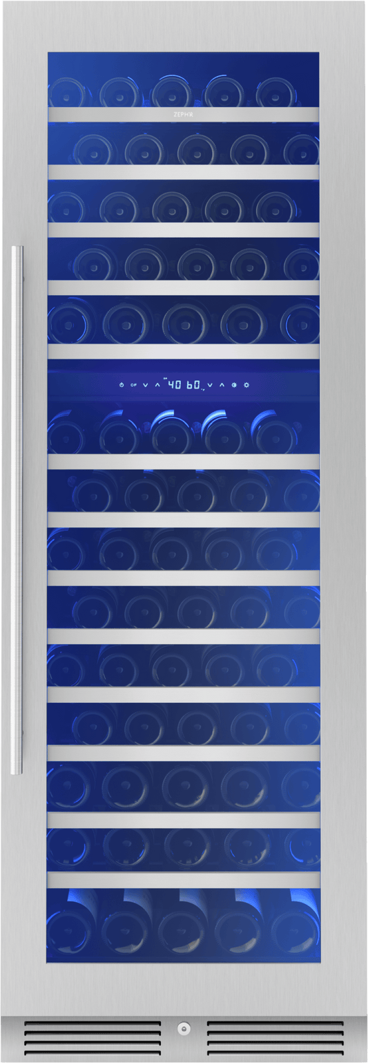 Zephyr PRW24F02CG Presrv Wine Cooler, 24in Full Size, SS+Glass, Reversible Door, 2 Zone