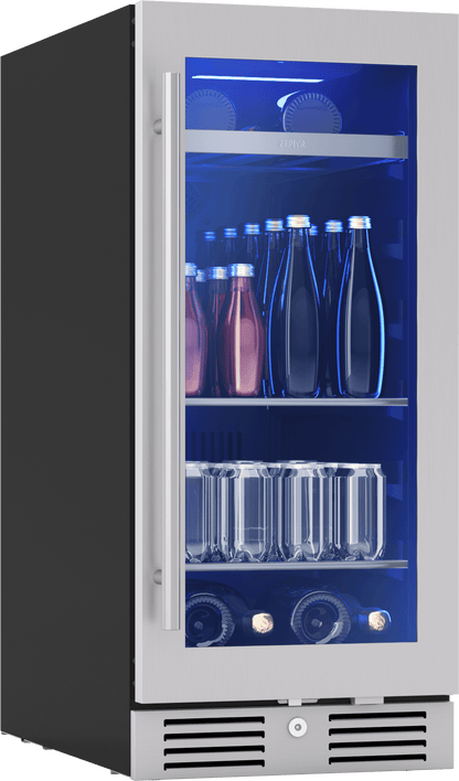 Zephyr PRB15C01CG Presrv Bev Cooler, 15in UC, SS+Gls, Rvs Door, 1Z